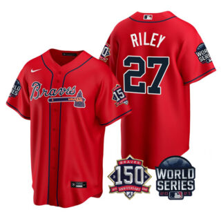 Men's Atlanta Braves Austin Riley 2021 World Series Stitched Jersey Cool Base Red