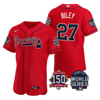 Men's Atlanta Braves Austin Riley 2021 World Series Stitched Jersey Flex Base Red