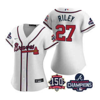 Women's Atlanta Braves Austin Riley 2021 World Series Champions Stitched Jersey White