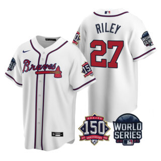 Men's Atlanta Braves Austin Riley 2021 World Series Stitched Jersey Cool Base White Home