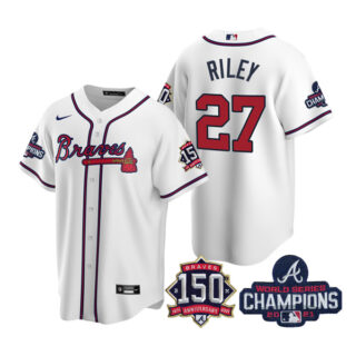 Youth Atlanta Braves Austin Riley 2021 World Series Champions Stitched Jersey Cool Base White Home