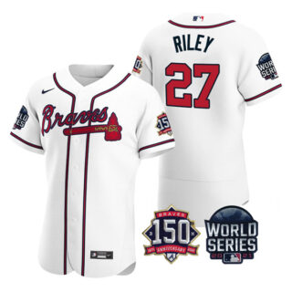 Men's Atlanta Braves Austin Riley 2021 World Series Stitched Jersey Flex Base White Home