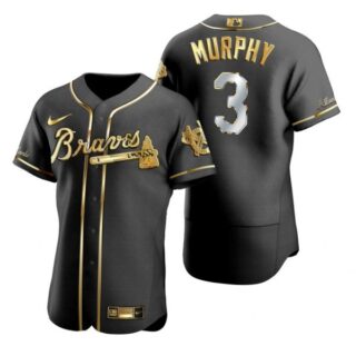 Men's Dale Murphy Atlanta Braves Flex Base Jersey Black Golden