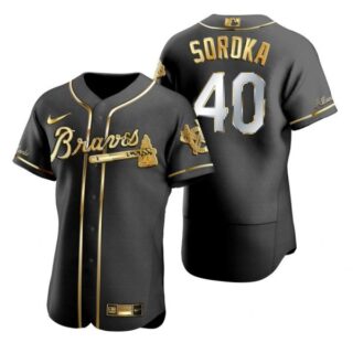 Men's #40 Mike Soroka Atlanta Braves Flex Base Jersey Black Golden