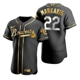 Men's Nick Markakis Atlanta Braves Flex Base Jersey Black Golden