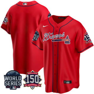 Men's Atlanta Braves Blank Los Bravos 2021 World Series Stitched Jersey - Red