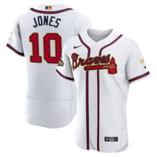 Men's Flex Base Atlanta Braves Chipper Jones 2022 Gold Program White Stitched Jersey