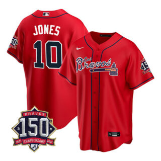 Men's #10 Chipper Jones Atlanta Braves Los Bravos Red Stitched Jersey Red