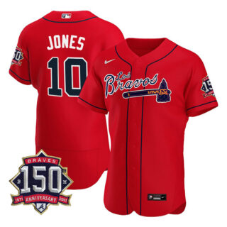 Men's #10 Chipper Jones Atlanta Braves Los Bravos Red Stitched Jersey Red
