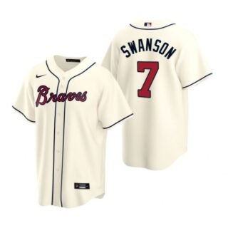 Men's #7 Dansby Swanson Atlanta Braves Cool Base Jersey Cream