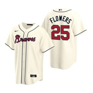 Men's Tyler Flowers Atlanta Braves Cool Base Jersey Cream