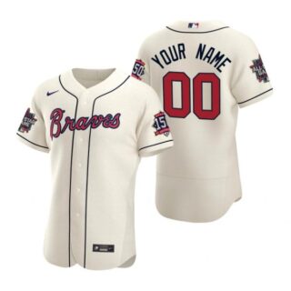 Men's Custom Atlanta Braves Flex Base All Star Jersey Cream
