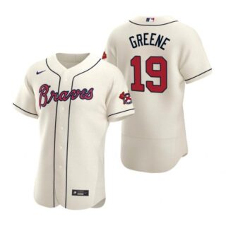 Men's #19 Shane Greene Atlanta Braves Flex Base Jersey Cream