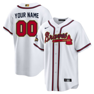 Men's Cool Base Atlanta Braves Custom 2022 Gold Program White Stitched Jersey