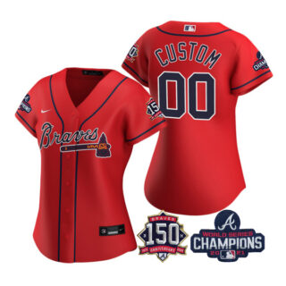 Women's Atlanta Braves Custom 2021 World Series Champions Stitched Jersey Red