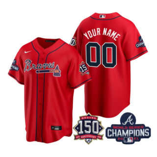 Youth Atlanta Braves Custom 2021 World Series Champions Stitched Jersey Cool Base Red