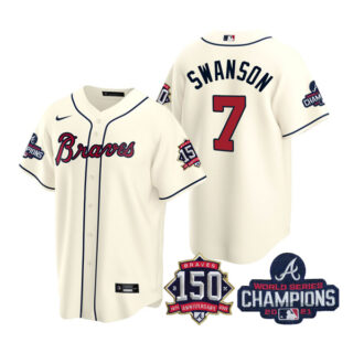 Men's Atlanta Braves Dansby Swanson 2021 World Series Champions Stitched Jersey Cool Base Cream