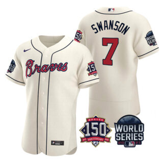 Men's Atlanta Braves Dansby Swanson 2021 World Series Stitched Jersey Flex Base Cream