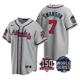 Men's Atlanta Braves Dansby Swanson 2021 World Series Stitched Jersey Cool Base Gray