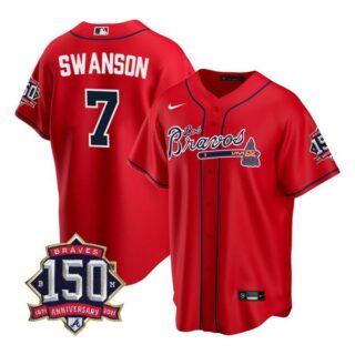 Men's #7 Dansby Swanson Atlanta Braves Los Bravos Red Stitched Jersey Red