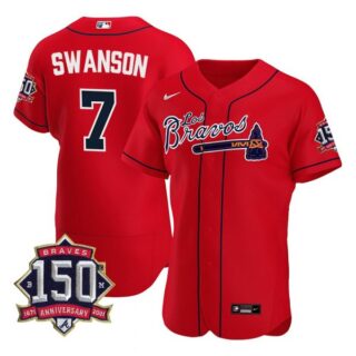 Men's #7 Dansby Swanson Atlanta Braves Los Bravos Red Stitched Jersey Red