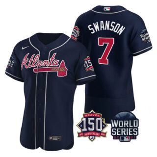 Men's Atlanta Braves Dansby Swanson 2021 World Series Stitched Jersey Flex Base Navy