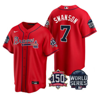 Men's Atlanta Braves Dansby Swanson 2021 World Series Stitched Jersey Cool Base Red