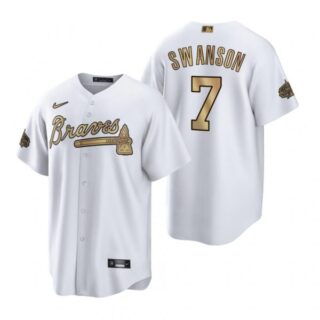 Men's Cool Base Dansby Swanson Atlanta Braves 2022 MLB All-Star Game White Stitched Jersey