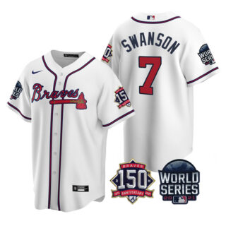 Men's Atlanta Braves Dansby Swanson 2021 World Series Stitched Jersey Cool Base White Home
