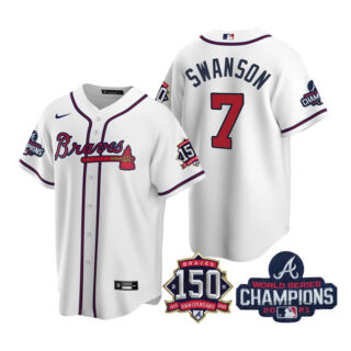 Men's Atlanta Braves Dansby Swanson 2021 World Series Champions Stitched Jersey Cool Base White Home