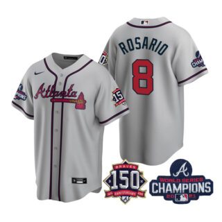 Men's Atlanta Braves Eddie Rosario 2021 World Series Champions Stitched Jersey Cool Base Gray