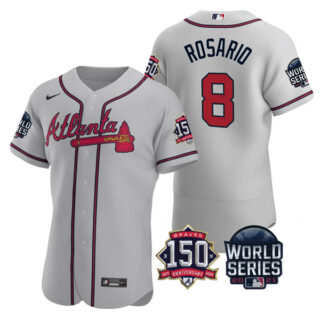 Men's Atlanta Braves Eddie Rosario 2021 World Series Stitched Jersey Flex Base Gray