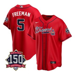 Men's #5 Freddie Freeman Atlanta Braves Los Bravos Red Stitched Jersey Red