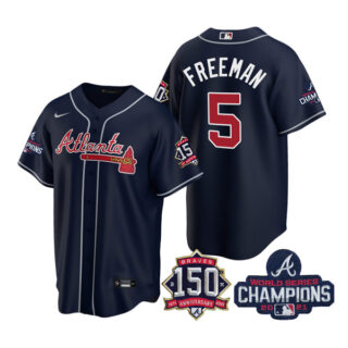Youth Atlanta Braves Freddie Freeman 2021 World Series Champions Stitched Jersey Cool Base Navy