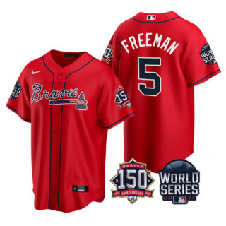 Men's Atlanta Braves Freddie Freeman 2021 World Series Stitched Jersey Cool Base Red