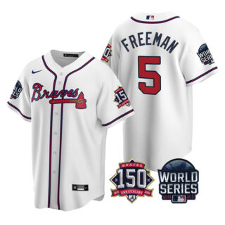 Men's Atlanta Braves Freddie Freeman 2021 World Series Stitched Jersey Cool Base White Home