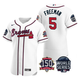 Men's Atlanta Braves Freddie Freeman 2021 World Series Stitched Jersey Flex Base White Home