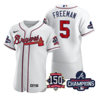 Men's Atlanta Braves Freddie Freeman 2021 World Series Champions Stitched Jersey Flex Base White Home