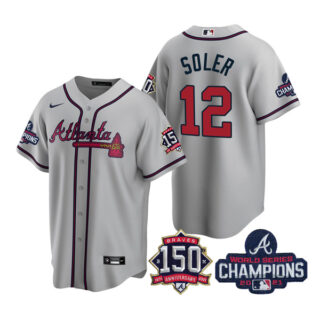 Youth Atlanta Braves Jorge Soler 2021 World Series Champions Stitched Jersey Cool Base Gray