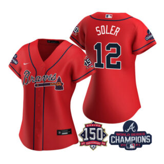 Women's Atlanta Braves Jorge Soler 2021 World Series Champions Stitched Jersey Red
