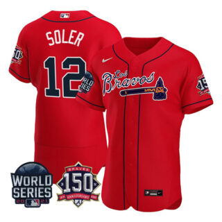 Men's Atlanta Braves Jorge Soler Los Bravos 2021 World Series Stitched Jersey - Red