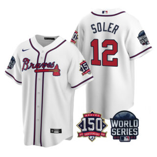 Men's Atlanta Braves Jorge Soler 2021 World Series Stitched Jersey Cool Base White Home