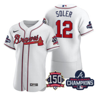 Men's Atlanta Braves Jorge Soler 2021 World Series Champions Stitched Jersey Flex Base White Home