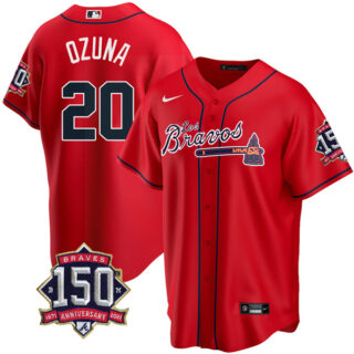 Men's #20 Marcell Ozuna Atlanta Braves Los Bravos Red Stitched Jersey Red