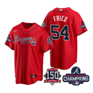 Youth Atlanta Braves Max Fried 2021 World Series Champions Stitched Jersey Cool Base Red