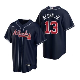 Men's #13 Ronald Acuna Jr. Atlanta Braves Cool Base Jersey Navy