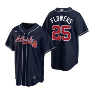 Men's Tyler Flowers Atlanta Braves Cool Base Jersey Navy
