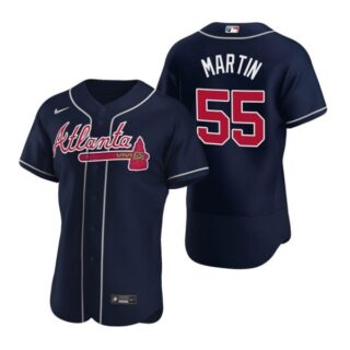 Men's #55 Chris Martin Atlanta Braves Flex Base Jersey Navy Red