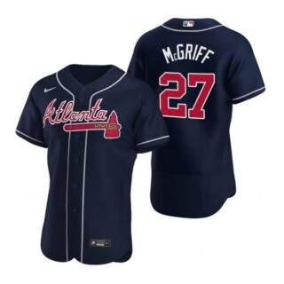 Men's Fred Mcgriff Atlanta Braves Flex Base Jersey Navy Red