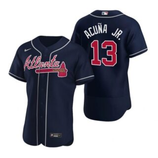 Men's Ronald Acuna Jr. Atlanta Braves Flex Base Jersey Navy Red